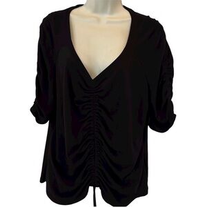 Jane Delancey size XL black shirred V-neck tee with 3/4 sleeves